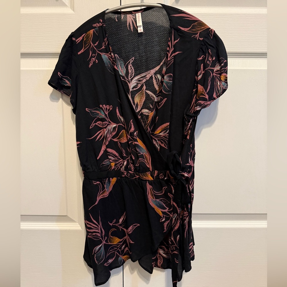 Xhilaration Black Floral Wrap Blouse